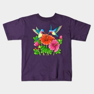 Hummingbird Couple Flowers Women Girls Hummingbirds Kids T-Shirt